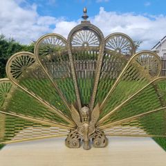 Vintage brass peacock fireplace screen