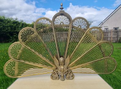 Vintage brass peacock fireplace screen