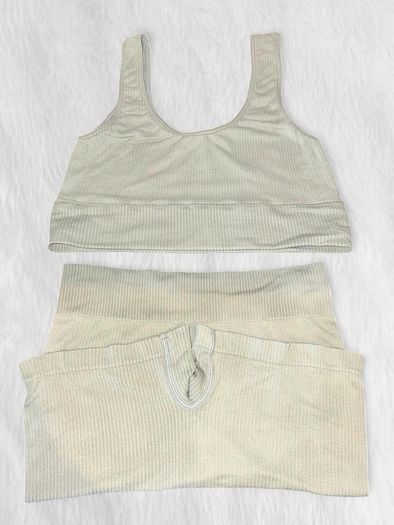 SKIMS Kim Kardashian Seamless Rib Aqua Green Lounge Set Bralette + Boxer Shorts Size S/M