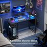 Gaming Desk with LED Lights & Power Outlets, Reversible Black Image 7