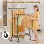 Double Clothes Rail Load 120 KG, Heavy Duty Clothes Rail on Wheels, Protable Clothing Rail with Storage Shelves, Metal Clothing Rack Free Standing for Bedroom, Office, Commercial Store (Black) Image 6