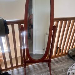 long mirror tilt-able teak wood mirror , free standing