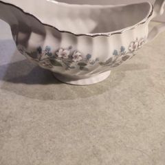 Vintage JB ironstone  Snow White gravy bowl Swirl Edge, Platinum Trim .