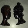 Carved Ebony Wood? Head Man & Woman Bust Tribal Head Statue Figure Set Vintage Image 2