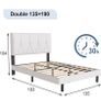 Double Bed Frame, White, Upholstered Wooden Slat Bed Frame with Headboard Image 7