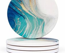 Homeware Marble Coasters Set of 4 - Stunning Ceramic Coaster in Gloss/Matte Finish | Elegant Stone Coasters with Anti-Slip Cork Bottom for Mugs and Glasses (MULTIPLE STYLES, SEE PHOTOS)