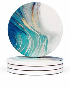 Homeware Marble Coasters Set of 4 - Stunning Ceramic Coaster in Gloss/Matte Finish | Elegant Stone Coasters with Anti-Slip Cork Bottom for Mugs and Glasses (MULTIPLE STYLES, SEE PHOTOS)