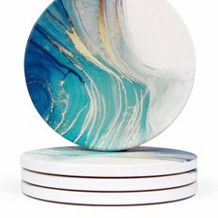 Homeware Marble Coasters Set of 4 - Stunning Ceramic Coaster in Gloss/Matte Finish | Elegant Stone Coasters with Anti-Slip Cork Bottom for Mugs and Glasses (MULTIPLE STYLES, SEE PHOTOS)