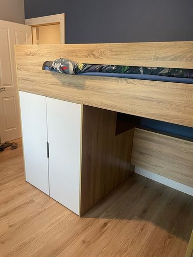 Bunk bed with desk and double cupboard