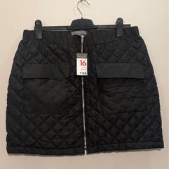 PENNEYS Primark Black Quilted Zip Down Skirt Size 16!
