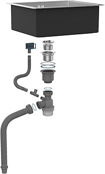 Stainless Steel Kitchen Sink, 50 x 43cm, Undermount Kitchen Sink Drop in, Topmount Single Bowl Outdoor Campervan Sink with Drainer Fittings, Silver