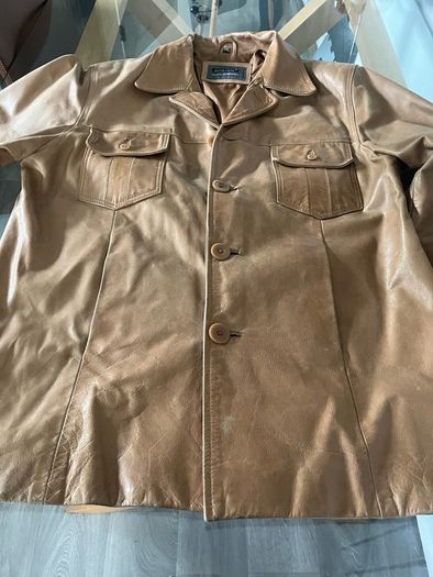 Mens Vintage 1970's style Aviatrix Tan Leather Reefer/Safari style Jacket