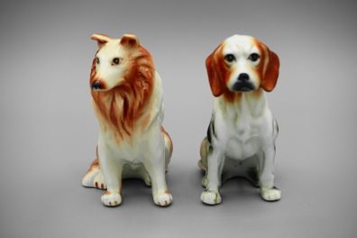 Vintage Beagle and Collie Dog porcelain figurines