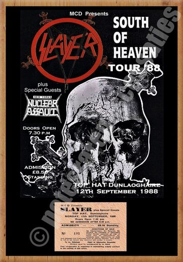 Slayer Vintage Concert Poster + Ticket Top Hat Dun Laoghaire 1988 Reproduction Print