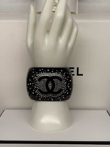 chanel black Resin Crystal Large CC cuff bangle