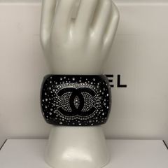 chanel black Resin Crystal Large CC cuff bangle