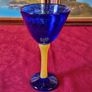 Murano Style Cobalt Blue And Yellow Glass Stemmed Goblet Image 2