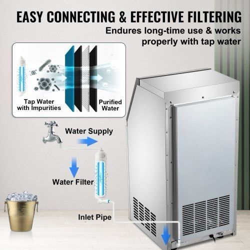 NEW SALE | Commercial Ice Maker, 132 LBS/24H, Stainless Steel Ice Cube Maker Machine w/ 22 LBS Storage, 410W Ice Making Machine w/ LED Control Panel Water Filter Pipes Ice Scoop for Bars Restaurants, 220V