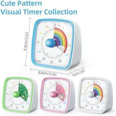 Yunbaoit Visual Timer for Kids & Adults, 60 Minute Rainbow Countdown Timer with Silent Flash Function, Time Management Tool for Classroom, Home, Kitchen, Office