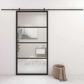 Sliding Door Aluminium and ESG Glass 102.5x205 cm Black