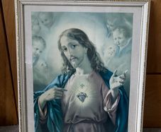 Vintage Framed Devotional Print of the Sacred Heart of Jesus