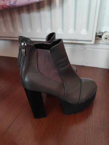 Faux leather dark grey ankle boots