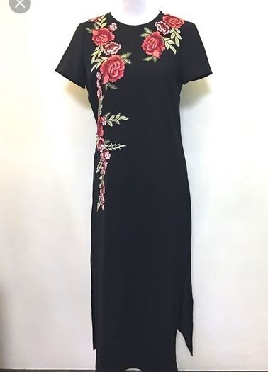 NEW - Zara Embroidered black midi dress UK 8