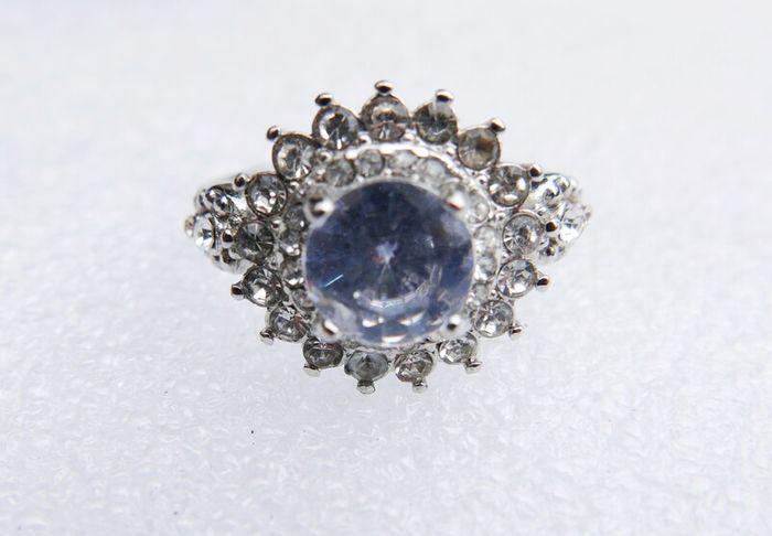Vintage 925 Sterling Silver Flower Cz Cluster Ring size U - 5,4g