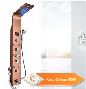 BRAND NEW Rose Golden 8009 LED Light Shower Faucet Bathroom Waterfall Rain Black Shower Panel In Wall Shower System with Spa Massage Sprayer and Bidet Tap