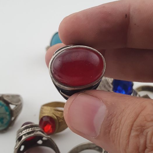 15 Rustic Brass Rings Mixed Traditional Glass & Stone Ring Collection