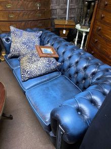 Chesterfield Blue Leather Couch Suite