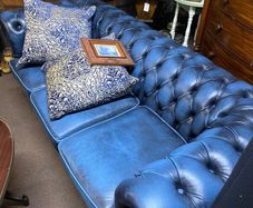 Chesterfield Blue Leather Couch Suite