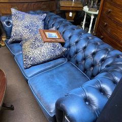 Chesterfield Blue Leather Couch Suite