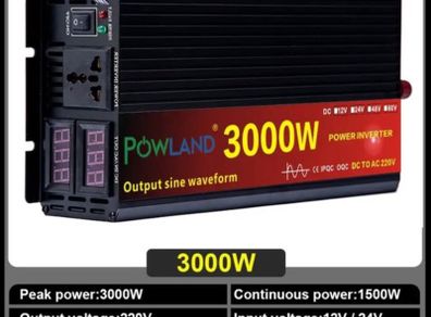 3000w Pure Sine Wave Power Inverter Voltage transformer DC12V to AC 220V Converter+2 LED Display