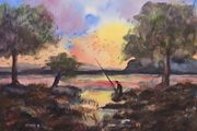 fishing "one more cast" watercolour