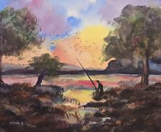 fishing "one more cast" watercolour