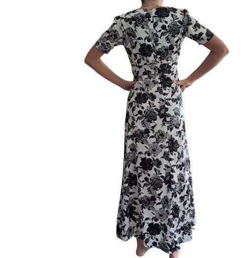 Black and white floral satin custom-made dress