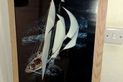 Large sailing boat picture in wooden frame