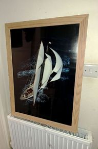 Large sailing boat picture in wooden frame