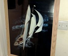 Large sailing boat picture in wooden frame