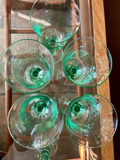 Tall Vintage Artisan Green Wine Water Glasses Sweden 1990s