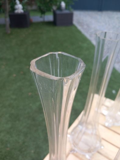 11 Art Noveau glass stem vases, bought in Vienna 70s, D18