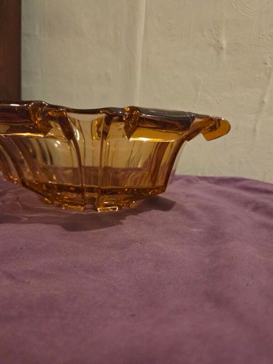 Large Art Deco Amber Glass Bowl