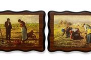 Pair Vintage Millet Farm Prints on Wood Plaque - The Angelus &amp; The Gleaners