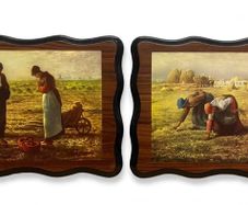 Pair Vintage Millet Farm Prints on Wood Plaque - The Angelus & The Gleaners