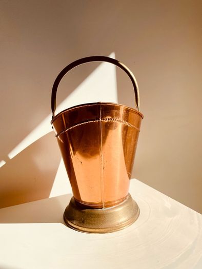 Vintage Copper & Brass Coal Scuttle or Vase Beaten Metal Decorative Piece