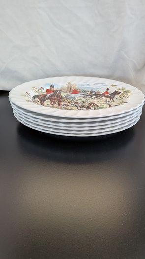 F Gray & Sons Fox Hunting 31cm Oval Platters Horse & Hound Vintage