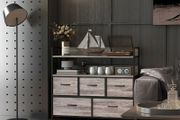 Rustic Chest of Five Fabric Drawers - Grey Wood Effect