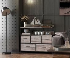 Rustic Chest of Five Fabric Drawers - Grey Wood Effect