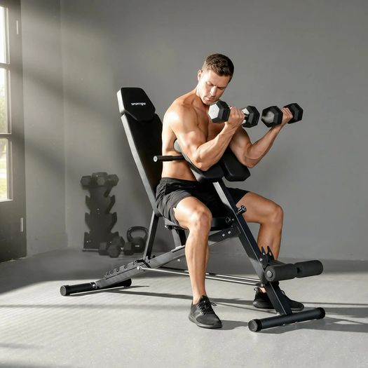 Multifunctional weight bench, adjustable incline and flat bench with 6-position backrest, 3-position seat, black